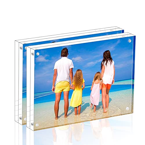 Meetu Acrylic Picture Frame 8.5x11,Clear Freestanding Double Sided 24mm Thickness Frameless Magnetic Photo Frames Desktop Display with Gift Box Package (2 Pack) - size: 8.5x11“(2 Pack)