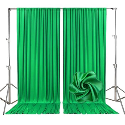 10ft x 10ft Green Backdrop Curtains for Parties, Fabric Satin Background Curtain with Rod Pockets for Weddings, Birthday, Baby Shower, Photography, Graduation Party Backdrop Drapes, 2 Panels - color: Green