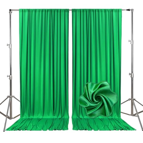 10ft x 10ft Green Backdrop Curtains for Parties, Fabric Satin Background Curtain with Rod Pockets for Weddings, Birthday, Baby Shower, Photography, Graduation Party Backdrop Drapes, 2 Panels - color: Green