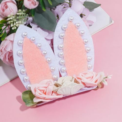 Floral Bunny Ear Headband Flower Elastic Hairband Easter Flower Ear Crown Spring Bunny Headbands