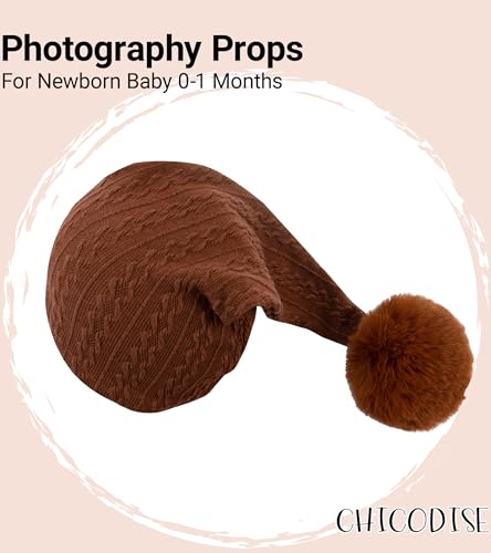 Newborn Photography Props, Infant Photoshoot Outfit Romper & Pom Pom Hat for Baby Boys Girls - color: Coffee
