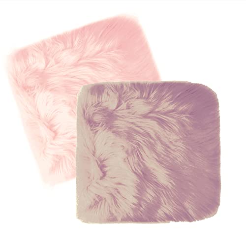 Pack of 2, Faux Fur Plush Cushion Fluffy Square Small Area Rug, Luxury Background for Small Items/ Jewelry/ Nail Art Desk Photos, Product Display & School Locker Decor (Pink + Purple) - color: Pink + Purple