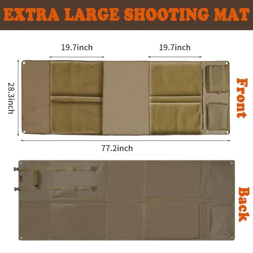 Extra Large Shooting Mat, Thickened Cotton Roll Up Padding with 2 Zipper Pockets & Molle Webbings & Bipod Holder, Non-Slip Waterproof Foldable Pad Blanket for Long Range Shooting Hunting