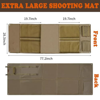Extra Large Shooting Mat, Thickened Cotton Roll Up Padding with 2 Zipper Pockets & Molle Webbings & Bipod Holder, Non-Slip Waterproof Foldable Pad Blanket for Long Range Shooting Hunting