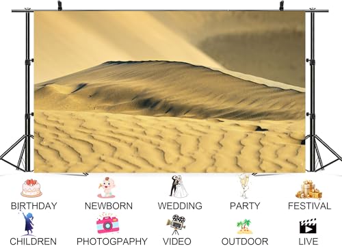 9x6ft Golden Desert Dunes Backdrop Sunlit Sand Ripples Textured Surface Photo Background Tapestry for Majestic Desert Wilderness Wonder Party Home Decorations Studio Props - size: 9X6ft