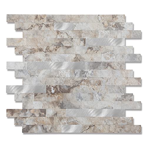 10 - Sheet Peel and Stick Backsplash Wall Tile, PVC Kitchen Backsplash, Stick on Tiles for Backsplash Kitchen (12'' X 12'', Perisa with Metal) - color: Perisa with Metal
