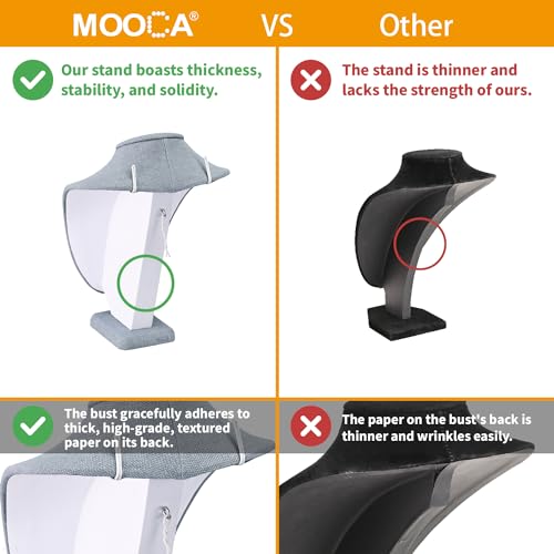 MOOCA 2 Pcs Set Small Linen Covered Wood Jewelry Display Necklace Chain Jewelry Bust Display Holder Stand, Necklaces Mannequin, 7 1/4" H, Dim Gray Linen - color: 5) Dim Gray Linen, 2 piece
