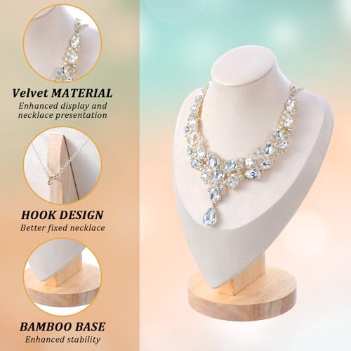 2PCS Necklace Display Stand, Bamboo Solid Wood Bust 3D Necklace Jewelry Display Stand for Photography, Home Organizer, Jewelry Selling Trade Shows(Beige, 9.6")