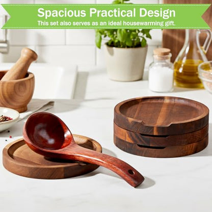 Honeydak 4 Pcs Acacia Wood Spoon Rest for Stovetop Handmade Smooth Wooden Kitchen Spoon Holder for Ladles Tong Cooking Accessories Housewarming Gifts (Classic Style) - style: Classic Style