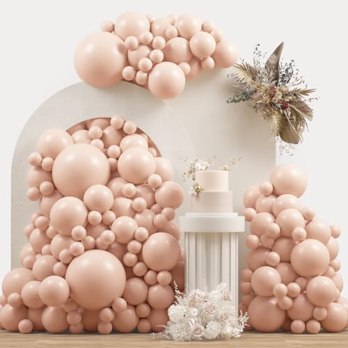Beige Blush Pink Double Stuffed Balloons Different Size 115Pcs 5/10/12/18" Ivory Cream Blush Balloons Arch Garland kit for Boho Birthday Baby Shower Bridal Shower Gender Reveal Wedding Party - color: Blush Pink