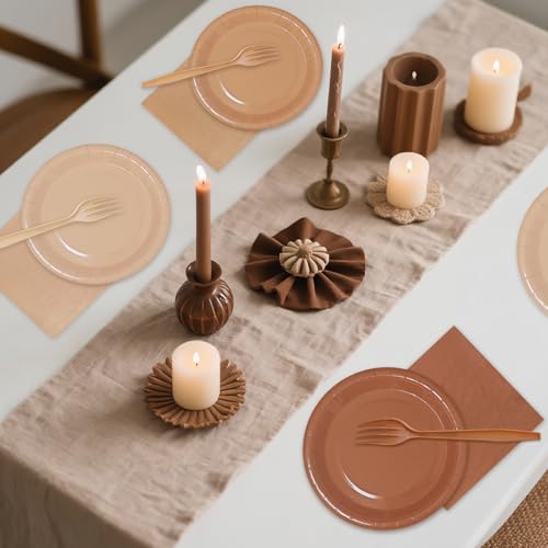 Serves 35 Guests Gradient Brown Plates and Napkins Party Supplies,7" Gradient Brown Birthday Dessert Paper Plates and Napkins,Disposable Party Dinnerware for Wedding,Graduation - color: Gradient Brown
