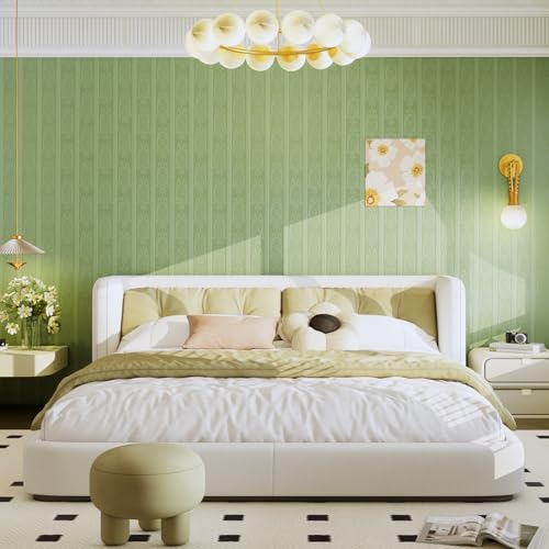 JiffDiff Wallpaper Peel and Stick Textured,3D Embossed Wall Paper Stick on Wallpaper Modern Waterproof Self Adhesive Contact Paper(17.3" x 400",Green) - color: Green, size: 17.3" x 400"