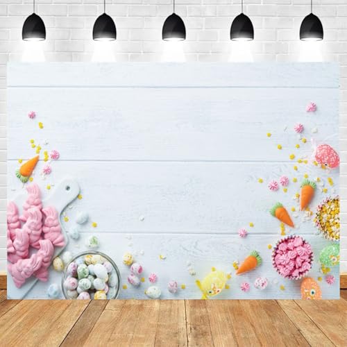 5x3ft Easter Photography Backdrop White Wooden Background Pastel Bunny Carrot Colorful Eggs Spring Party Decor Birthday Baby Shower Portrait Banner Festive Celebration Backdrop - color: color 3, size: 5x3ft