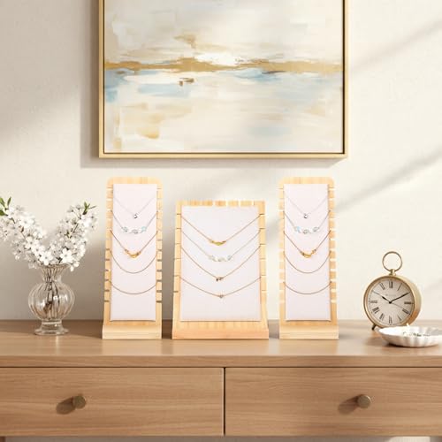 3PCS Wood Necklace Display Stands,Necklace Display Stands Necklaces for Vendors Multi-rung Design Necklaces Displays Storage Non-scratch Surface Jewelry Displays for Vendors-2 Sizes