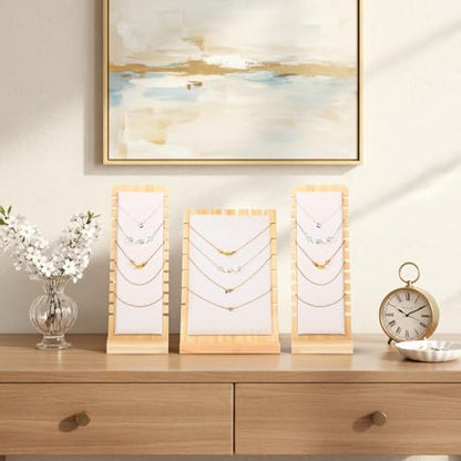 3PCS Wood Necklace Display Stands,Necklace Display Stands Necklaces for Vendors Multi-rung Design Necklaces Displays Storage Non-scratch Surface Jewelry Displays for Vendors-2 Sizes