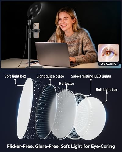Dimmable Ring Light with Stand for Desk, Adjustable Desk Light for Video Recording, 30 Light Modes Video Conference Lighting, Zoom Lighting for Computer, Webcam, Podcast, Calls, Home Office, CRI 97.8 - size: 1 Pack
