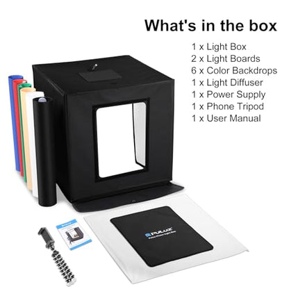 PULUZ Light Box Photography, 24x24 inch Large Photo Studio Light Box, Professional Dimmable Photo Booth with 120 LED Lights & 6 Backdrops for Jewelry and Food Items Product Photography - size: 24*24 Inch