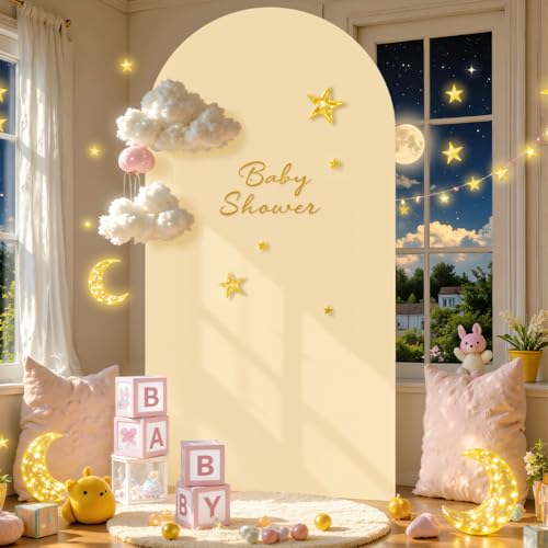 Champagne Wedding Arch Backdrop Cover 7.2FT Spandex Arch Covers Round Top Chiara Arch Stand Covers for Party Birthday Ceremony Banquet Decoration - color: Champagne, size: 7.2FT