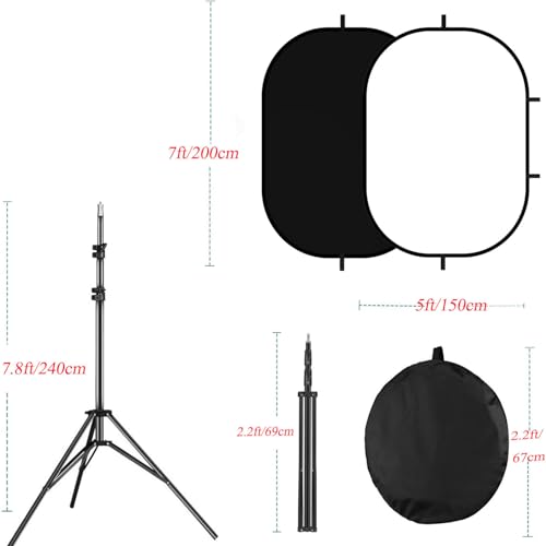5x7ft/1.5x2m Chromakey Black White Backdrop with 7.8ft/2.4m Stand, 2-in-1 Reversible Collapsible Pop-Up Black White Screen Background Panel for Photography Studio, Live Streaming, Video Shooting - color: Black/White