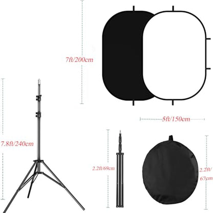 5x7ft/1.5x2m Chromakey Black White Backdrop with 7.8ft/2.4m Stand, 2-in-1 Reversible Collapsible Pop-Up Black White Screen Background Panel for Photography Studio, Live Streaming, Video Shooting - color: Black/White