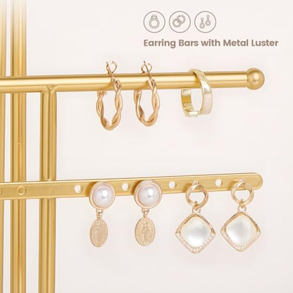 Lolalet Bracelet Display Stand Necklaces Holder, 5 Tiers Jewelry Organizer and Storage Rack with Velvet Slot and Metal Base, for Women Bangles Watches Ring Earrings -White - color: White