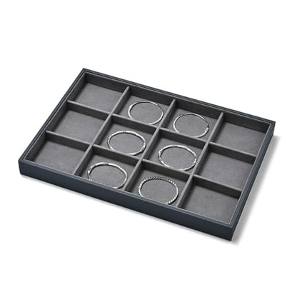 Grey Microfiber Jewelry Display Tray for Ring Necklace Bangle 12 Grids Grey Jewelry Organizer Display Tray - size: 12 Grid
