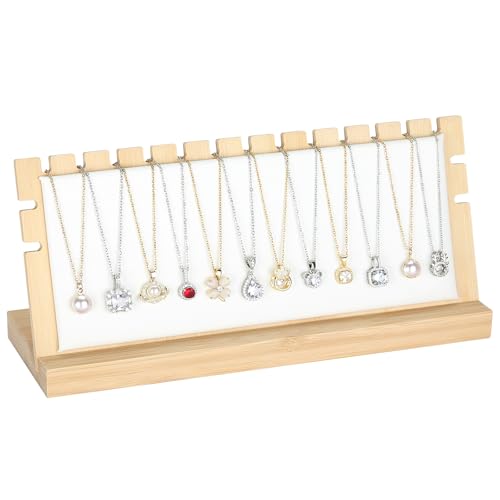 KUKUVR Wooden Necklace Display Stand, Detachable PU Pad Jewelry Organizer Holder for Necklace Pendant Bracelet Chain Earring, Jewelry Display for Selling, Retail, Home Storage (White PU) - color: White PU