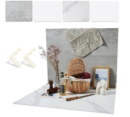 2 PCS 24x32 Inch Boards Photo Backdrop for Flat Lay, Food Table Top Photography Background, BEIYANG (Marble+Light Gray) - color: Marble + Light Gray 24x32