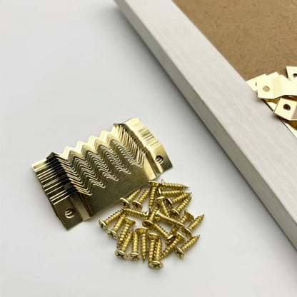 30 Pack Large Sawtooth Picture Hangers Steel Picture Hanging Picture Frames Hangers with Screws Picture Hang Solutions, for Hanging Artwork Picture Frame Hook Photos (Gold，Supports 50 lbs) - color: Large Gold - 30 Pack