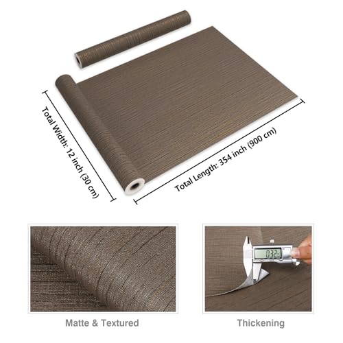 CRE8TIVE Dark Brown Grasscloth Wallpaper Textured Wallpaper Stick and Peel Brown Contact Paper Waterproof Self Adhesive Removable Linen Fabric Contact Paper for Living Room Cabinets Shelves 12"x354" - color: Dark Brown, size: 12" x 354"