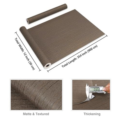 CRE8TIVE Dark Brown Grasscloth Wallpaper Textured Wallpaper Stick and Peel Brown Contact Paper Waterproof Self Adhesive Removable Linen Fabric Contact Paper for Living Room Cabinets Shelves 12"x354" - color: Dark Brown, size: 12" x 354"