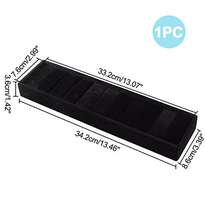 PH PandaHall Velvet Jewelry Display Tray, 10 Slots Black Bangle Tray Ring Cufflink Organizer Bracelet Showcase Padded Jewelry Tray for Dresser Home Storage Retail Show Exhibition, 13.4x3.4 inch - color: Black