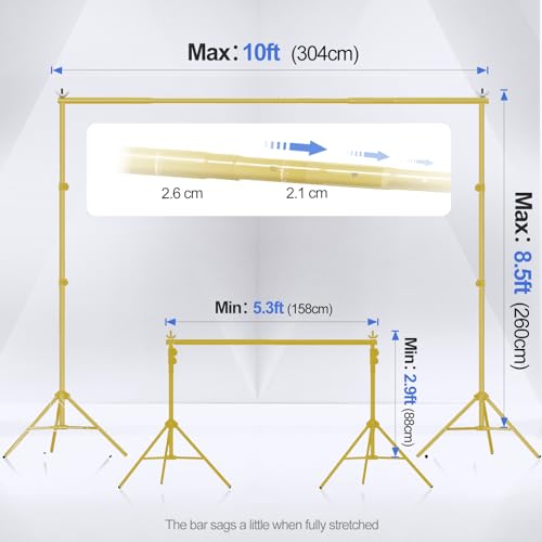 EMART Backdrop Stand 10x8.5ft(WxH) Photo Studio Adjustable Background Stand Support kit with 2 Crossbars, 8 Clamps, 2 Sandbags and Carry Bag for Parties, Events Decoration, Wedding -Titanium Gold - color: Titanium Gold, size: 10x8.5ft