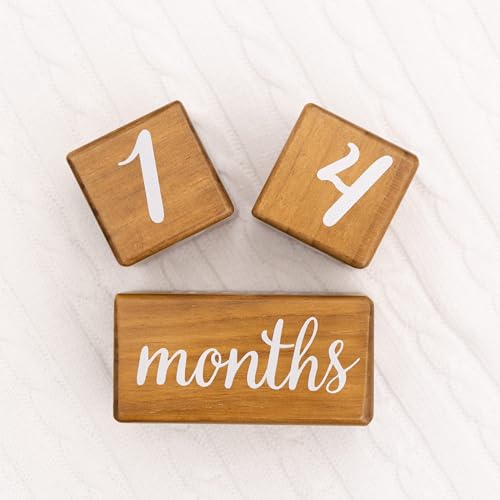 Pondering Pine Baby Milestone Blocks - Natural Brown Stain Pine Wood with Weeks Months Years Grade and Holidays, Newborn Weekly Monthly First Year Picture Props, 6 Block Milestones Age Set with Bag - color: Brown, size: 6 Piece
