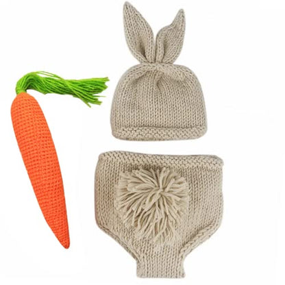 Matissa Newborn Baby Girl/Boy Crochet Knit Costume Photography Prop Hats Outfits - color: Carrot Loving Bunny