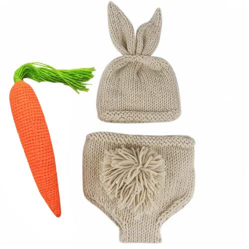 Matissa Newborn Baby Girl/Boy Crochet Knit Costume Photography Prop Hats Outfits - color: Carrot Loving Bunny