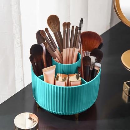 Diesisa 360 Rotating Makeup Brush Organizer With 5 Sections, Spining Countertop Swivel Makeup Brush Holder for Cosmetics, Nail Polish, Art Supply, Bathroom Vanity Desktop Organizer - Blue - color: Blue