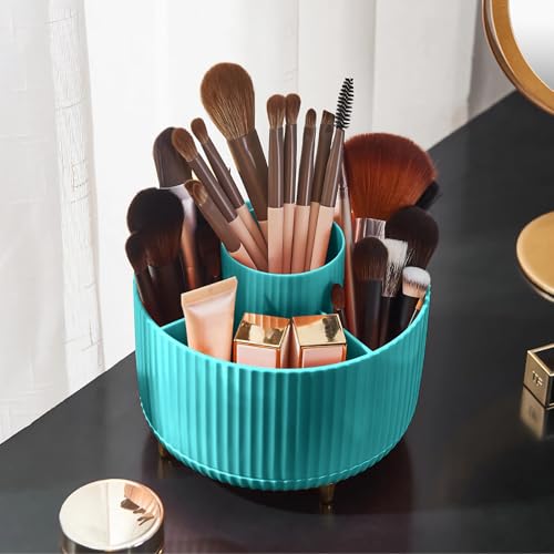 Diesisa 360 Rotating Makeup Brush Organizer With 5 Sections, Spining Countertop Swivel Makeup Brush Holder for Cosmetics, Nail Polish, Art Supply, Bathroom Vanity Desktop Organizer - Blue - color: Blue