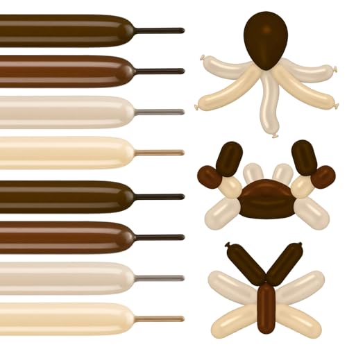 Gradient Brown Party Long Balloons, 100 Pcs Mocha Brown Nude Khaki Gray Sand White Tan Neutral Twisting Animals Long Skinny Balloons for Baby Shower Bear Wedding Birthday Party Decorations - color: Gradient Brown,mocha Brown,nude Khaki,gray,sand Wh