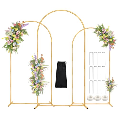 Antizz Arch Backdrop Stand,7.2FT, 6.6FT, 6FT Set of 3 Metal Gold Balloon Arch Stand Kit Wedding Arch Stand for Baby Shower Birthday Party Event Decoration Garden Floral Balloon Arch with Base - size: 7.2f+6.6ft+6ft