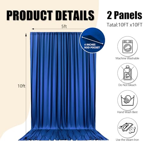 10ft x 10ft Royal Blue Backdrop Curtains for Parties, Fabric Satin Background Curtain with Rod Pockets for Weddings, Birthday, Baby Shower, Photography, Graduation Party Backdrop Drapes, 2 Panels - color: Royal Blue