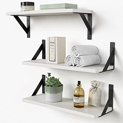 Forbena White Floating Shelves for Wall Decor Set of 3, 17 x 6 Inches Bathroom Shelf Over Toilet, Small Modern Mounted Shelves for Kids Bedroom Nursery Office Living Room Books Picture Frames - color: White, size: 17 Inches