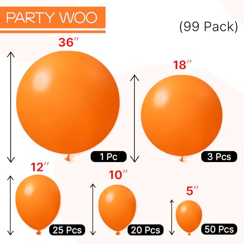 PartyWoo Orange Balloons 99pcs Different Sizes of 36 18 12 10 5 Inch Matte Fall Balloon Arch Kit Garland for Thanksgiving Halloween Little Cutie Baby Shower Birthday Party Decorations Orange-Y9 - color: Orange-y9