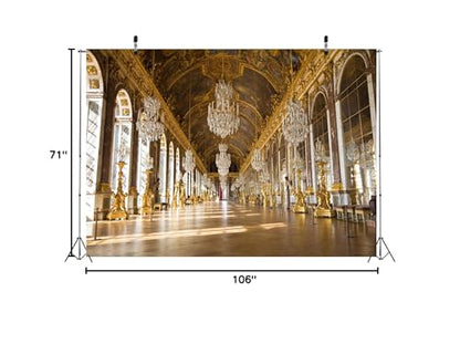 BELECO 9x6ft Fabric Royal Palace of Versailles Backdrop The Hall of Mirrors France Mirror Gallery Backdrop Luxury Chandelier Sculpture Ceiling Mural Birthday Wedding Photoshoot Portrait Photo Props - size: 9x6FT