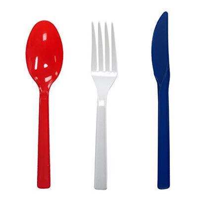 Party Essentials Patriotic Assortment Hard Plastic Combo Pack, Disposable Cutlery Sets, 51 Pieces/ 17 Place, Red/White/Blue - size: 51 Pieces/ 17 Place Settings