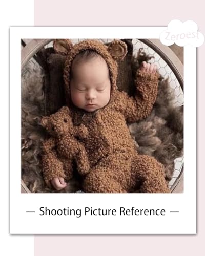 Zeroest Newborn Photography Props Boy Outfits Bear Baby Girl Photo Props Outfits Hat Footed Romper Sleeved Set for Photoshoot - color: Camel