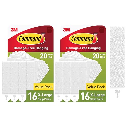 Command XL Heavyweight Picture Hanging Strips, 20 lb Capacity, 32 Pairs (64 Strips), White Adhesive, Damage-Free Wall Hangers for Home Decor - style: 32 Pairs