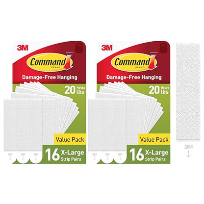 Command XL Heavyweight Picture Hanging Strips, 20 lb Capacity, 32 Pairs (64 Strips), White Adhesive, Damage-Free Wall Hangers for Home Decor - style: 32 Pairs