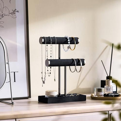 bussdis 2 Tier Bracelet Holder Display - Detachable T Bar Black Velvet Bracelet Holder, Jewelry Holder Organizer for Bracelet, Necklace, Earrings, Rings - color: Black