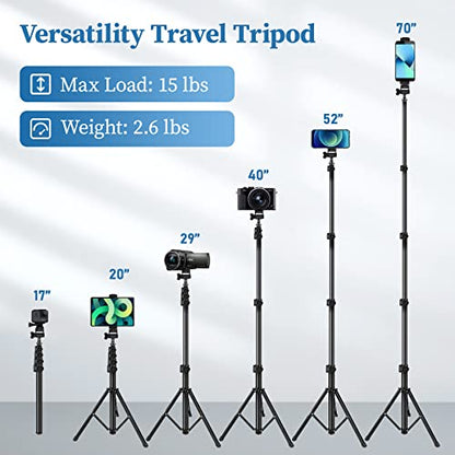 Nineigh Phone Tripod, 70" Selfie Stick Tripod Stand Cell Phone Tripods with Remote Phone Holder Carry Bag, Aluminum Alloy Selfie Stick Tripods, Compatible with iPhone Samsung GoPro Smartphone - size: 70 Inch
